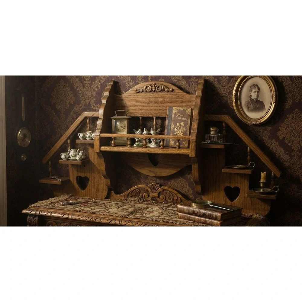 George Hacker Handcrafted Oak Wood Wall Shelf Heart Cutout Spindle 34x17x7.5